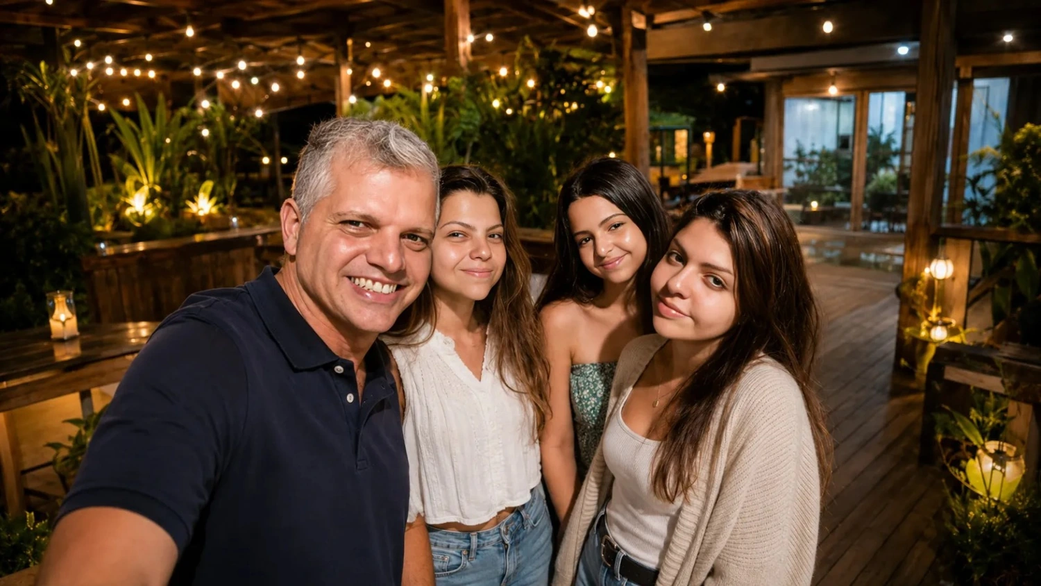 Cristiano com suas filhas Carol, Mel e Liz em um encontro familiar